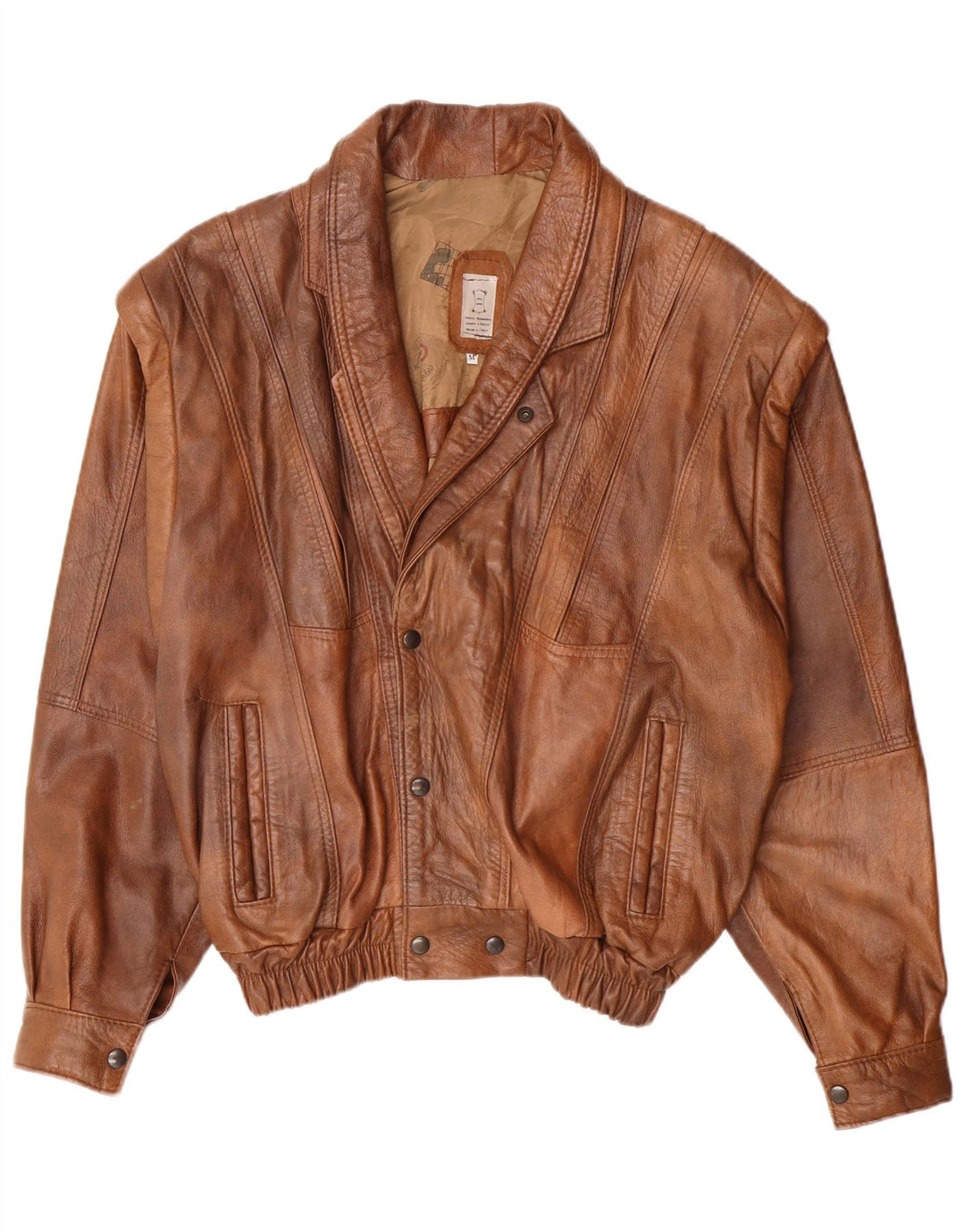 Винтажная мужская кожаная куртка UK 38, кожа среднего коричневого цвета