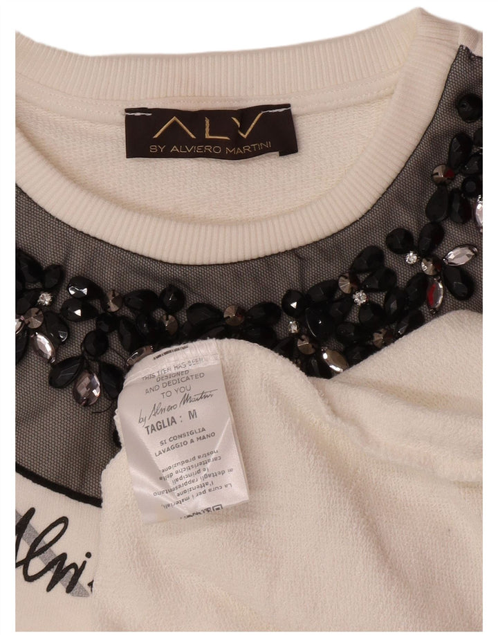 Женский свитер с рисунком ALVIERO MARTINI, джемпер UK 14, средний белый хлопок, белый