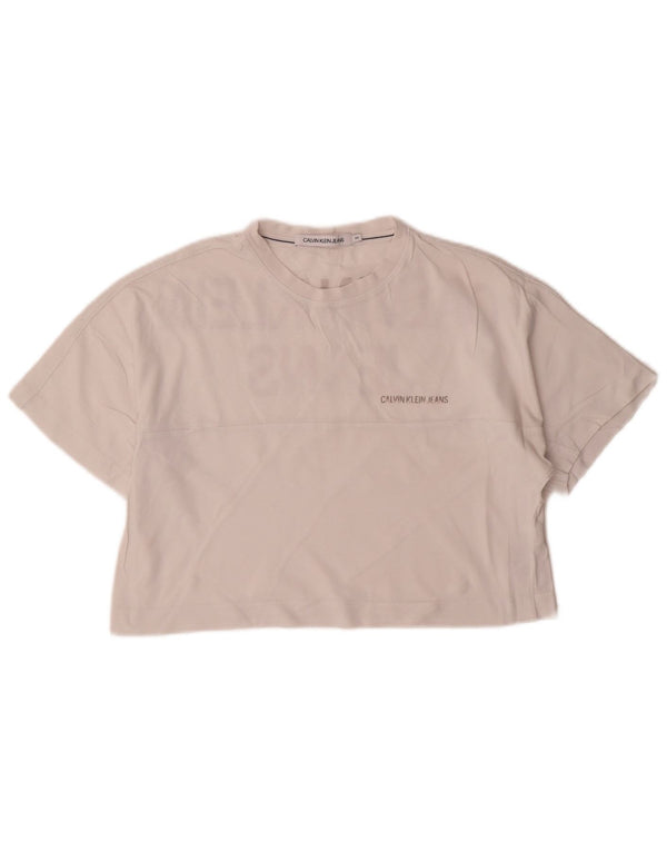 Calvin Klein Jeans Женская укороченная футболка оверсайз с рисунком Top UK 6 XS Белый