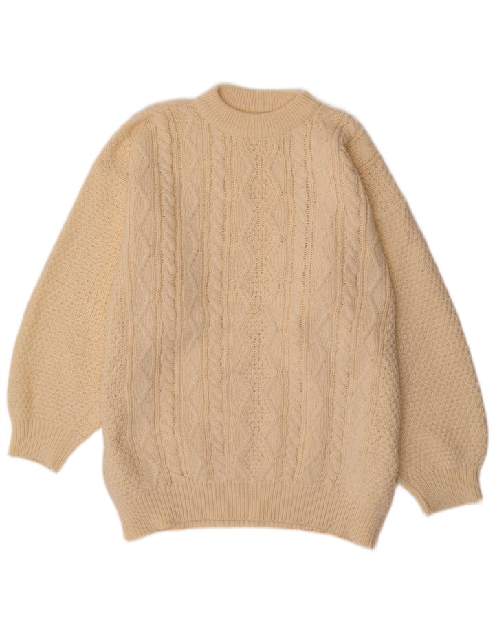 ВИНТАЖНЫЙ женский джемпер с круглым вырезом, Великобритания 20, размер 2XL, белый полиакрил