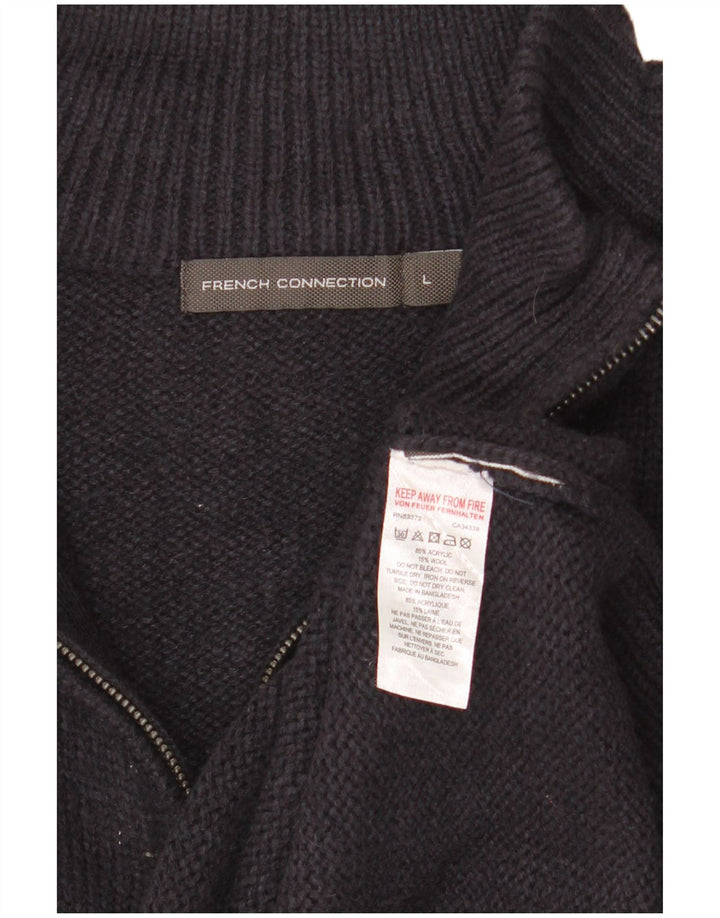 Мужской джемпер с воротником на молнии French Connection, большой темно-синий акриловый свитер