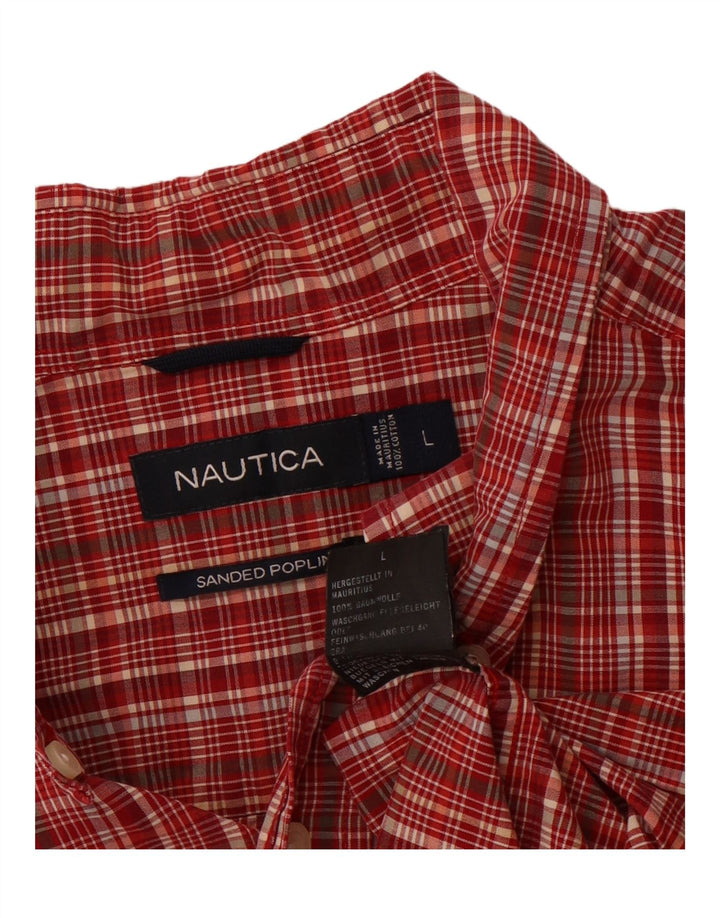 NAUTICA Mens Short Sleeve Shirt Large Red Check Cotton