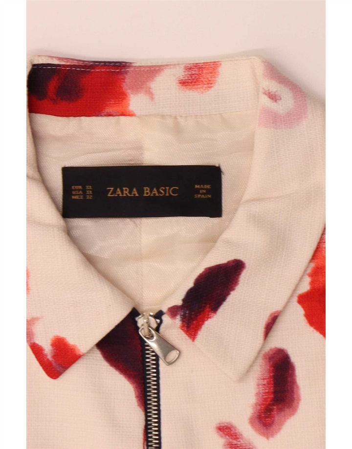 Женский бомбер Zara UK 18 XL, белый хлопок с цветочным принтом