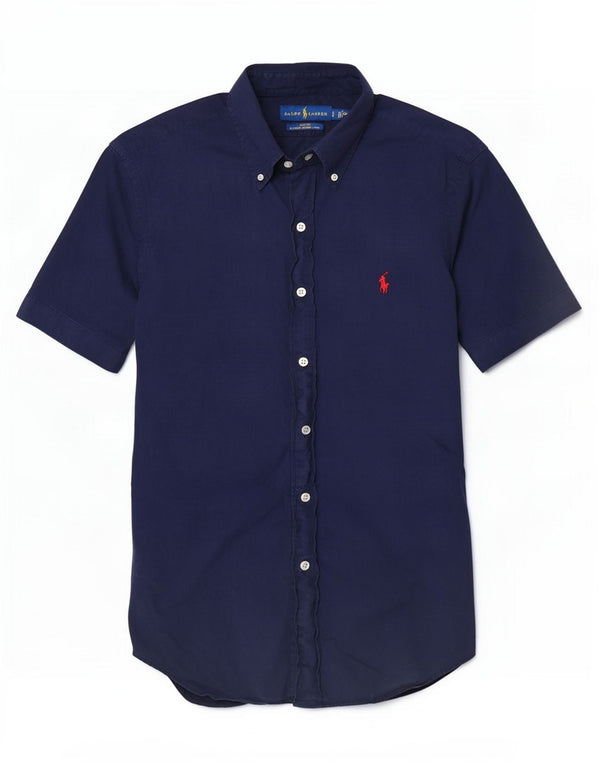 Мужская рубашка приталенного кроя с коротким рукавом Ralph Lauren, маленькая, темно-синяя, хлопковая
