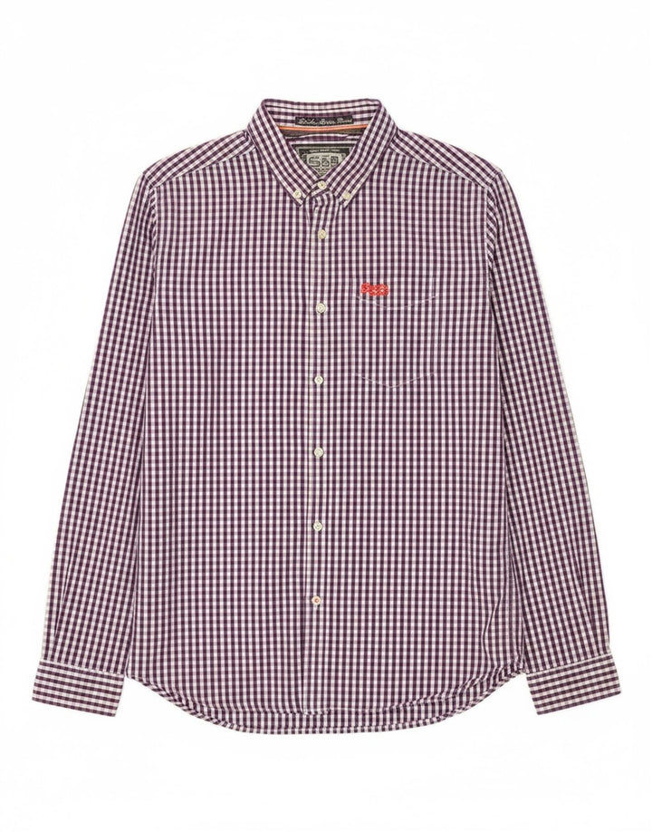 SUPERDRY Mens Shirt Large Purple Gingham Cotton