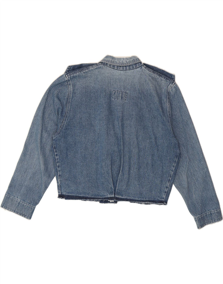 VINTAGE Womens Oversized Crop Denim Jacket UK 14 Medium Blue Vintage Vintage and Second-Hand Vintage from Messina Hembry 