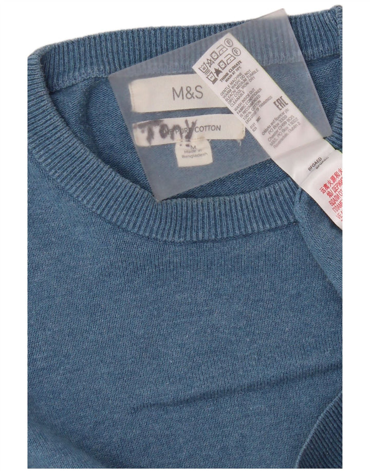Мужской джемпер с круглым вырезом Marks & Spencer, средний синий хлопковый свитер