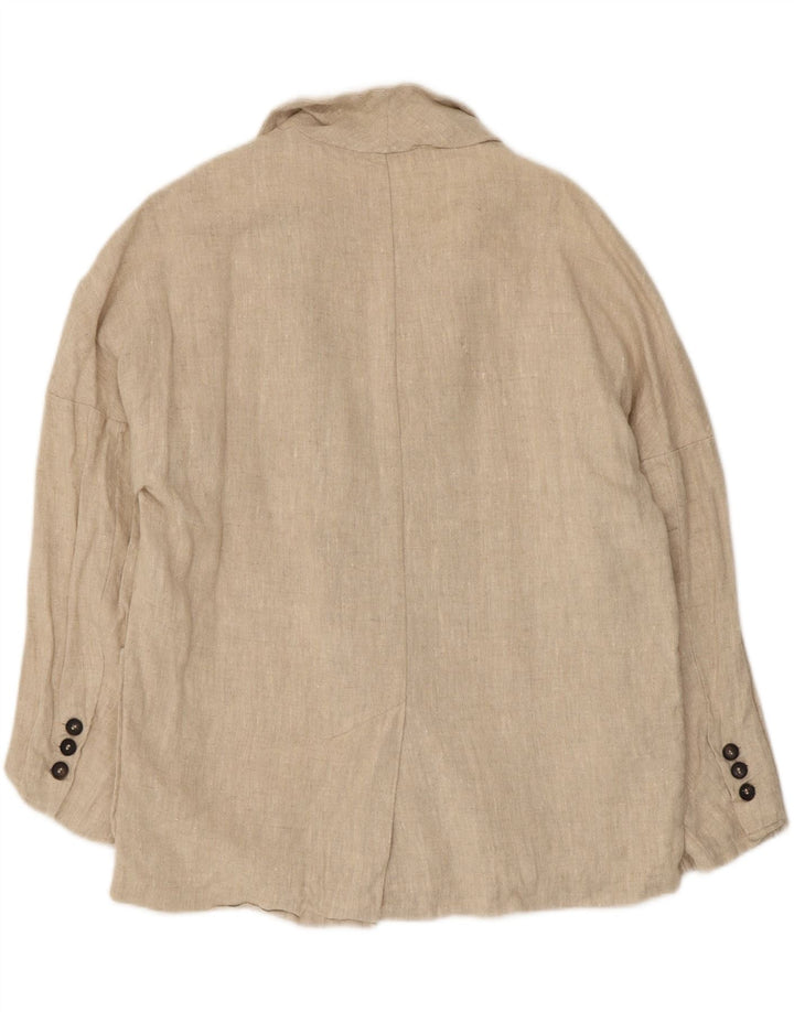 Женский двубортный пиджак оверсайз Zara UK 10, маленький бежевый льняной пиджак
