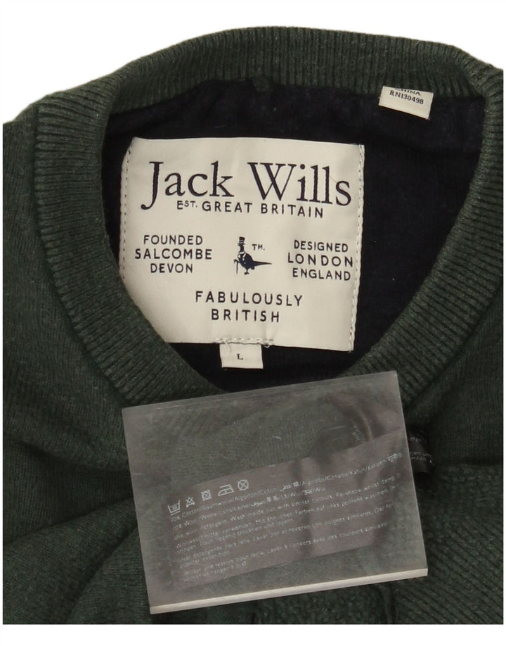 Мужской джемпер с круглым вырезом JACK WILLS, большой зеленый хлопковый свитер