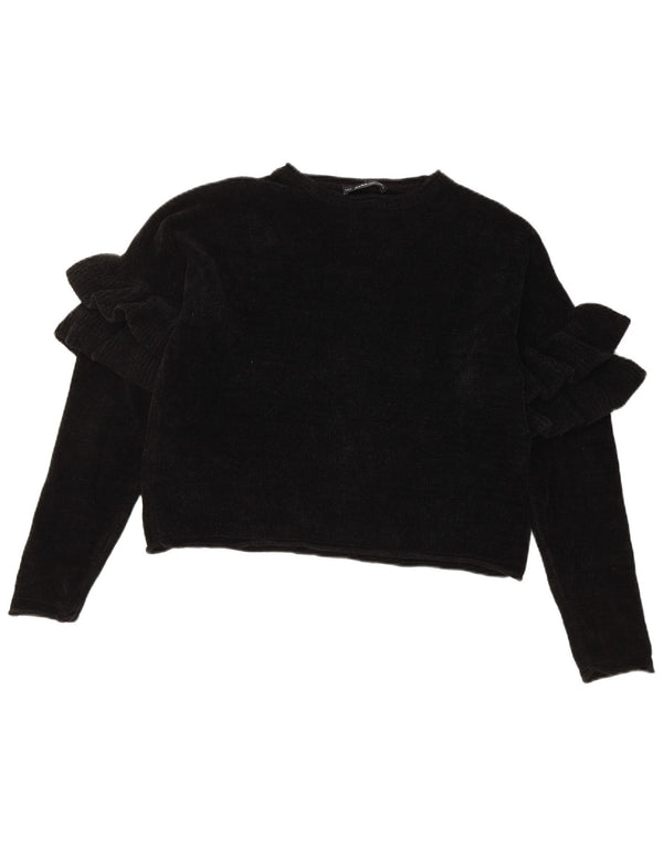 Zara Womens Crop Oversized Crew Neck Jumper Sweater UK 10 Small Black