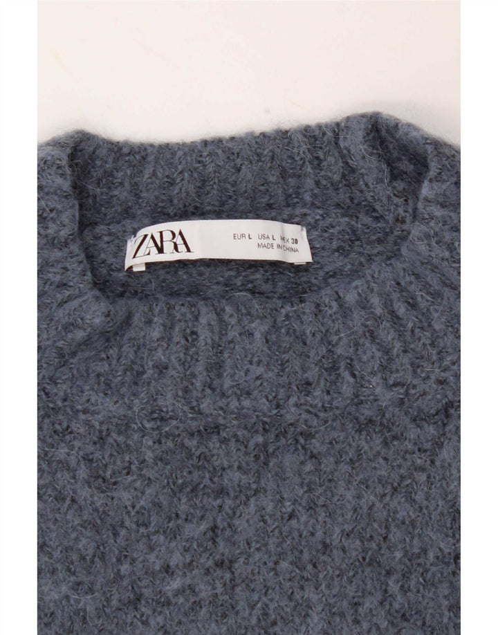 Женский укороченный джемпер с высоким воротником Zara UK 16, большой синий полиэстер