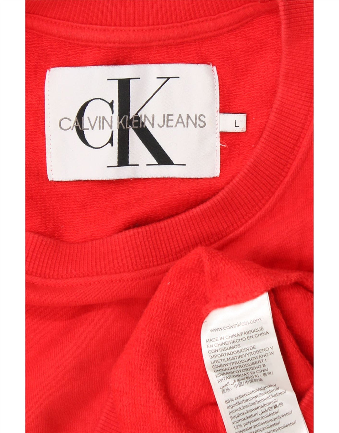 Женский укороченный свитшот CALVIN KLEIN JEANS UK 16, большой красный хлопок