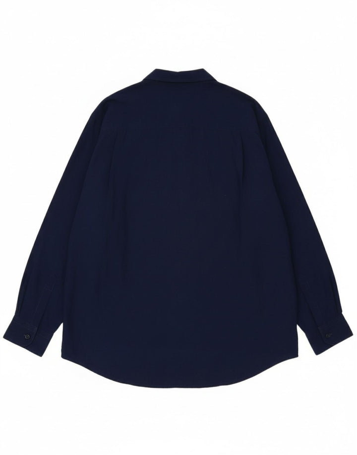 VINTAGE Mens Shirt Medium Navy Blue Viscose