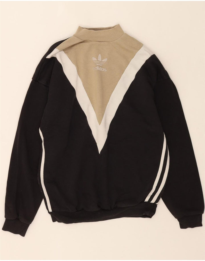 ADIDAS Womens Oversized Sweatshirt Jumper UK 8 Small Black Colourblock Vintage Adidas and Second-Hand Adidas from Messina Hembry 