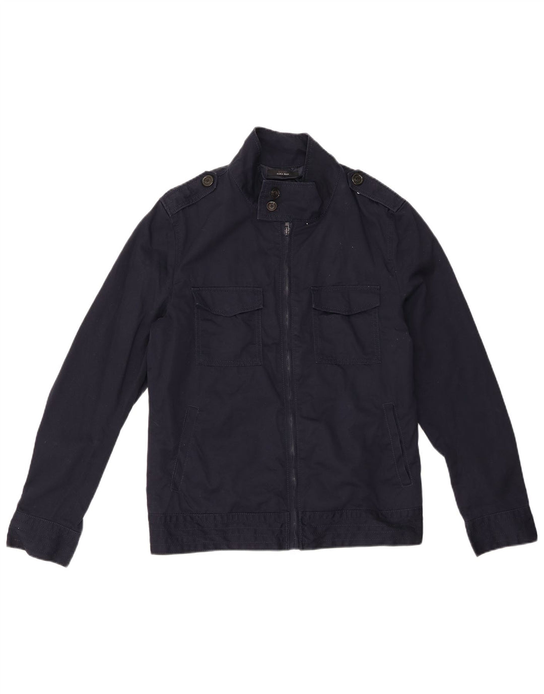 Мужская куртка ZARA в стиле милитари UK 40, большая, темно-синяя, полиэстер