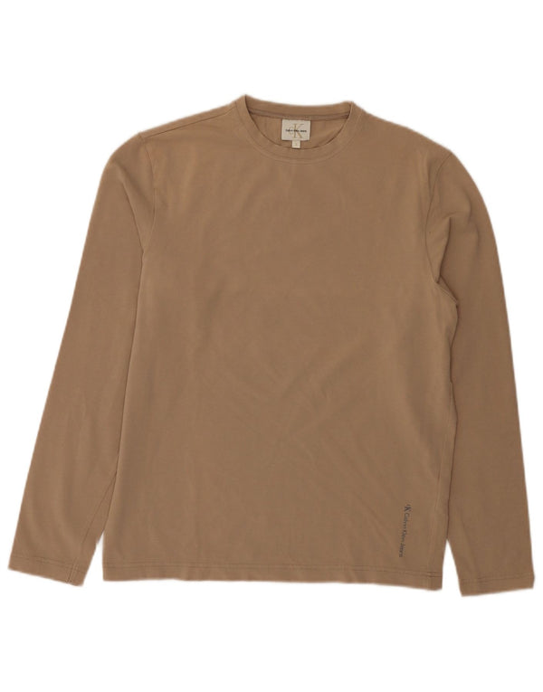 Calvin Klein Jeans Womens Top Long Sleeve UK 10 Small Beige Cotton