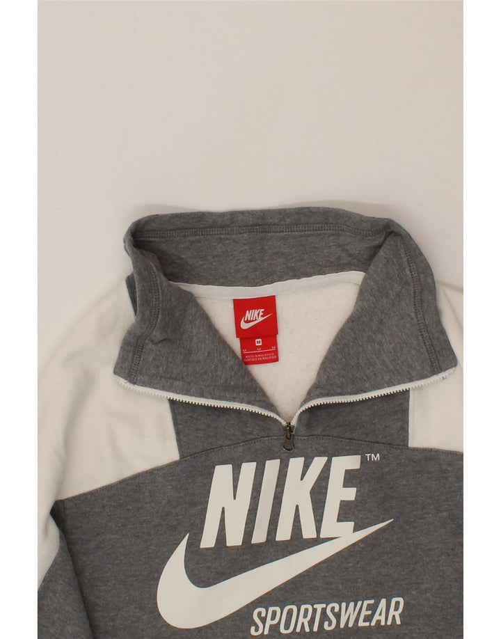 NIKE Womens Graphic Sweatshirt Jumper UK 14 Medium Grey Colourblock Vintage Nike and Second-Hand Nike from Messina Hembry 
