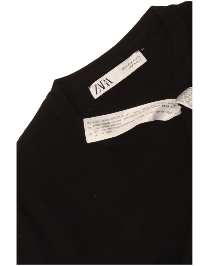 Женский укороченный джемпер с круглым вырезом ZARA с короткими рукавами, Великобритания 12, средний черный