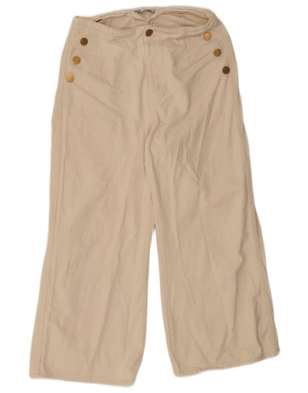 Женские укороченные широкие брюки Zara EU 40 Medium W30 L25 Бежевые