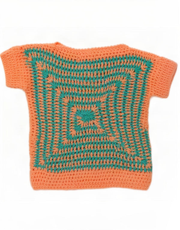 Vintage Womens Short Sleeve Boat Neck Jumper Sweater UK 12 Medium Orange