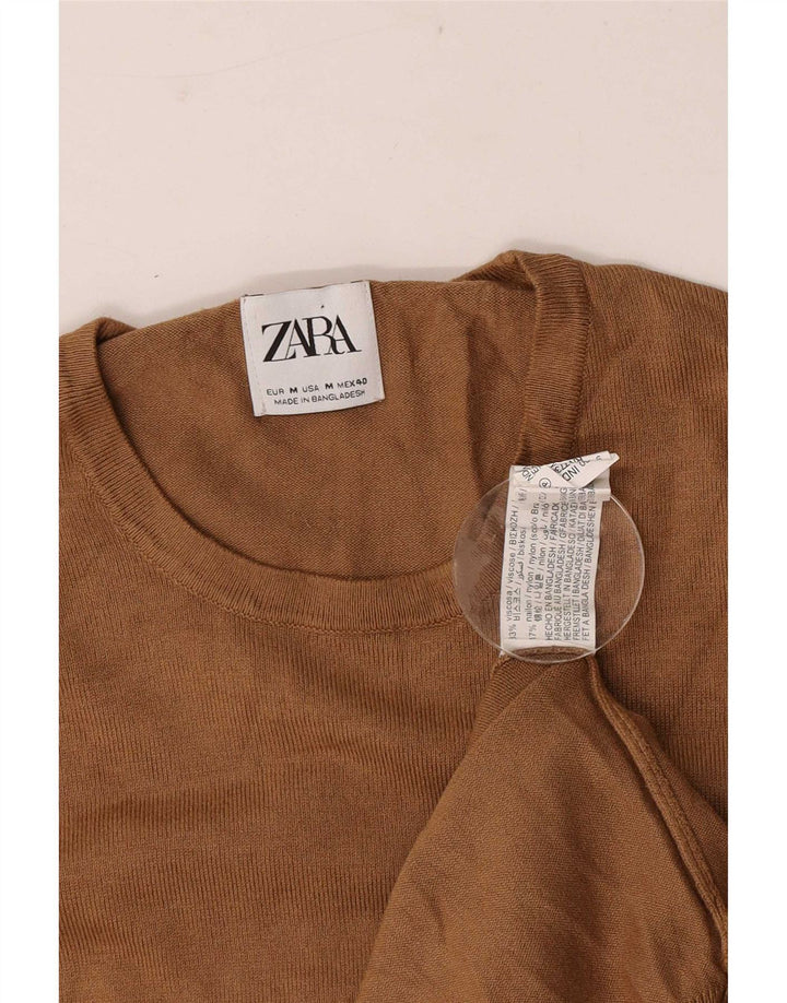 Мужской джемпер с круглым вырезом Zara, средний коричневый вискозный свитер