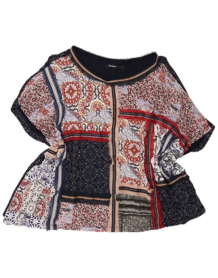 Женская блузка-пончо Desigual Top UK 14, большой темно-синий пэчворк в богемном стиле