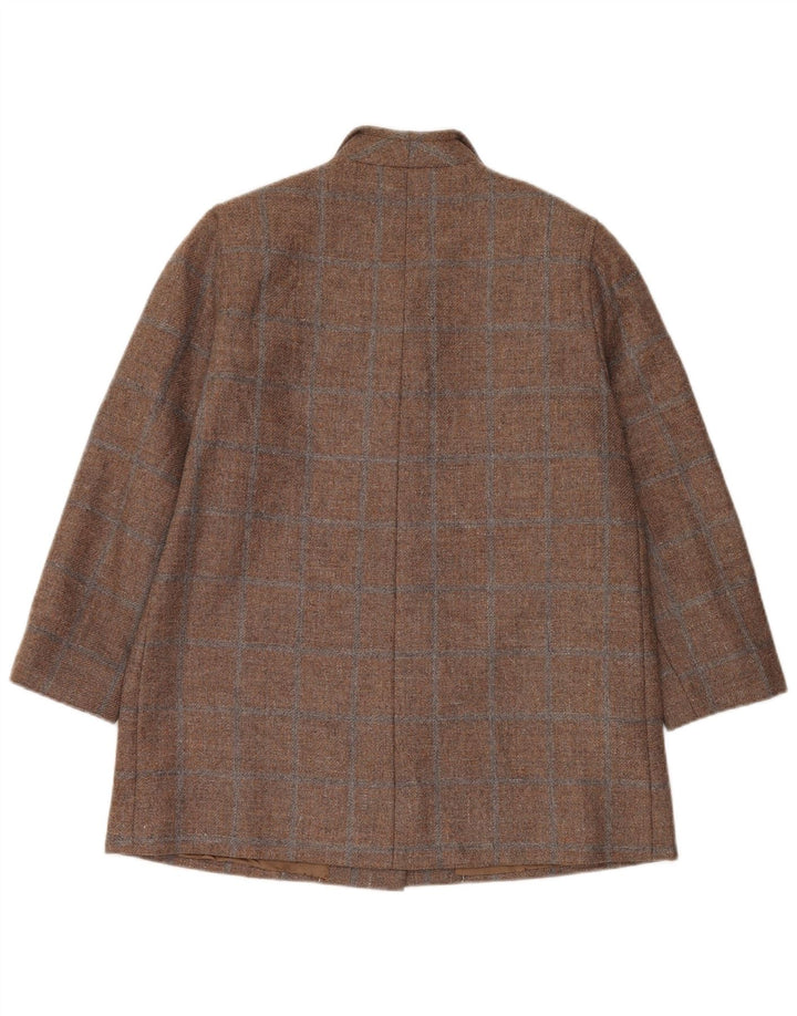 Винтажный женский пиджак на трех пуговицах, Великобритания, 14, большая коричневая клетка