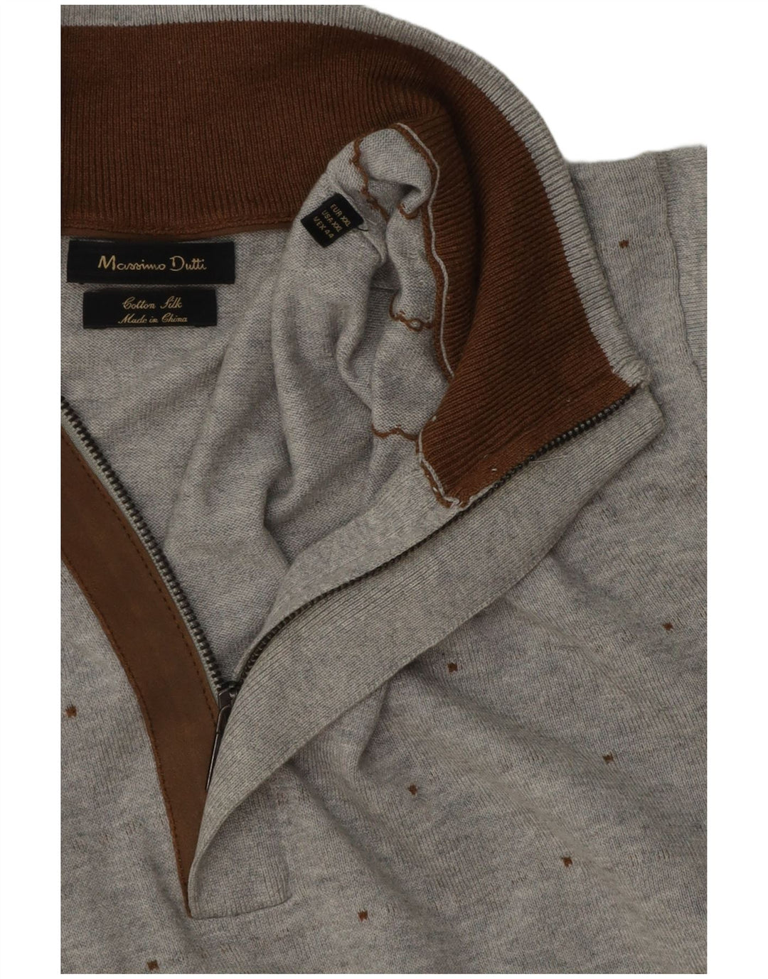 Мужской свитер Massimo Dutti с воротником на молнии 2XL, серый пятнистый хлопок