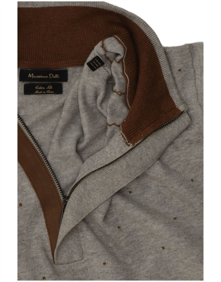 Мужской свитер Massimo Dutti с воротником на молнии 2XL, серый пятнистый хлопок