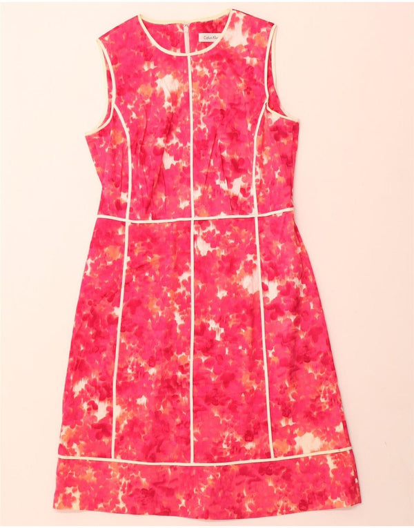 CALVIN KLEIN Womens Sleeveless A-Line Dress US 6 Medium Pink Floral Cotton