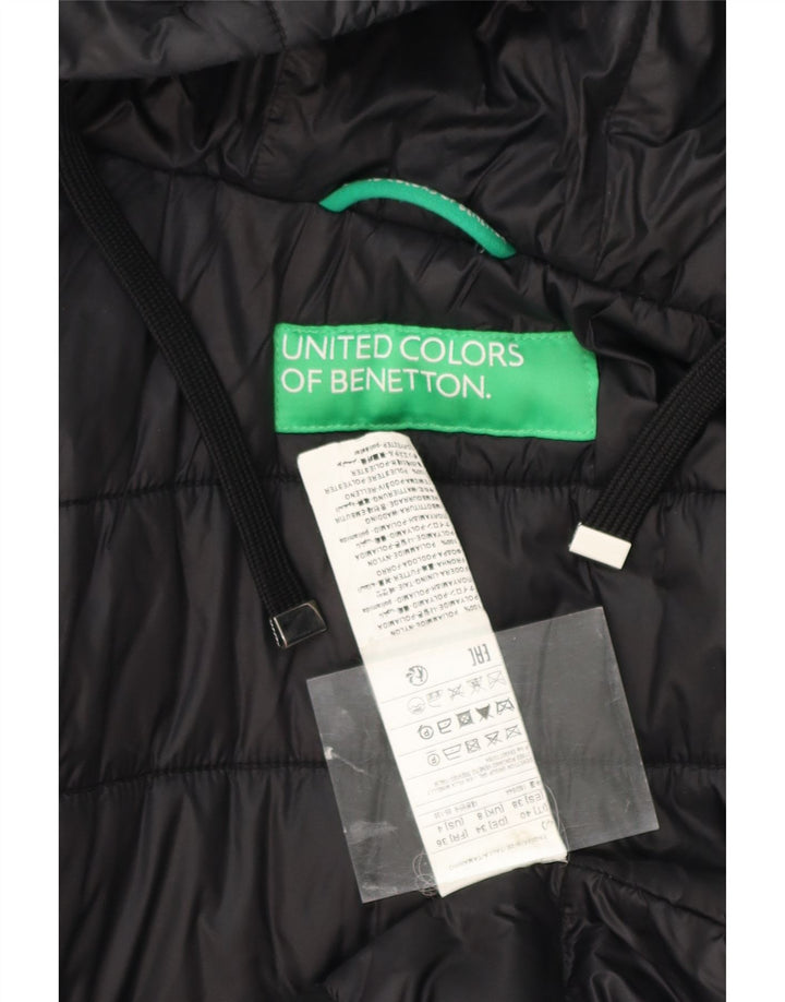 BENETTON Womens Oversized Hooded Padded Coat UK 8 Small  Black Modal Vintage Benetton and Second-Hand Benetton from Messina Hembry 