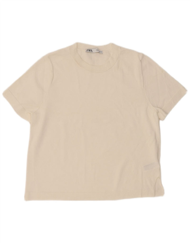 Женская футболка Zara Top UK 14 Medium White Viscose