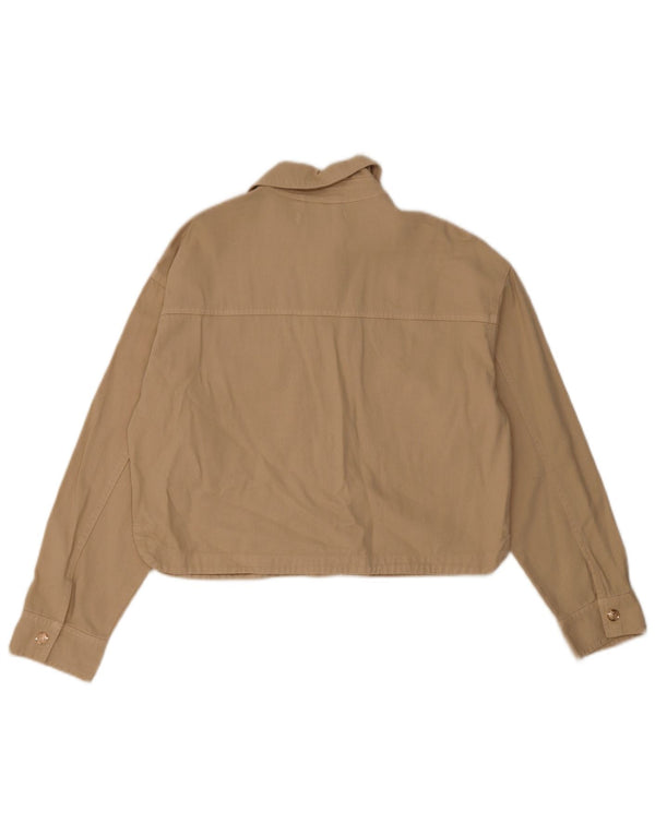 Женский укороченный бомбер Zara Oversized UK 10, маленький размер, бежевый хлопок