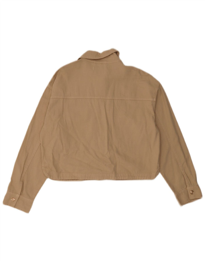 Женский укороченный бомбер Zara Oversized UK 10, маленький размер, бежевый хлопок