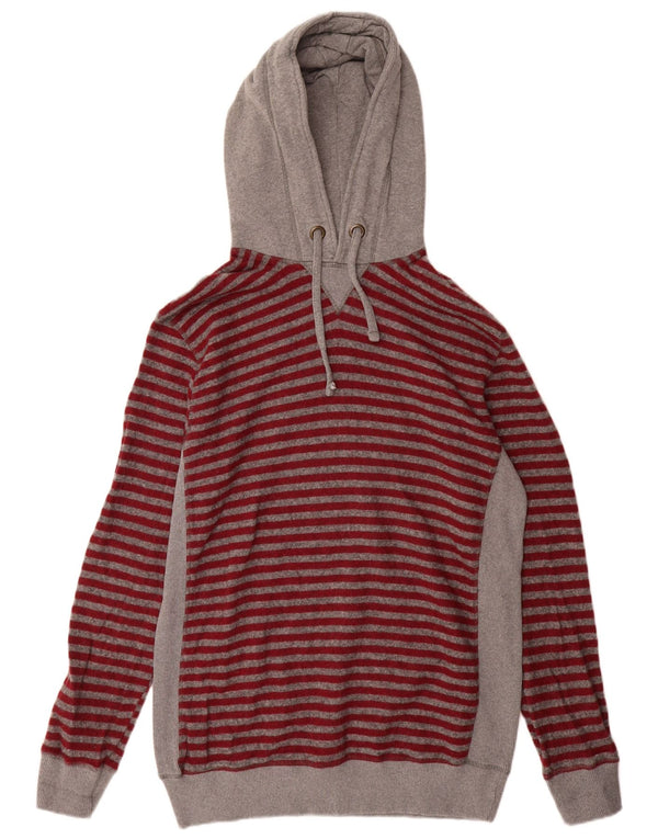 Benetton Mens Hooded Jumper Sweater 2XL Burgundy Striped Wool