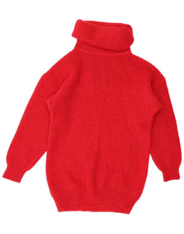 ВИНТАЖНЫЙ женский удлиненный джемпер с высоким воротником, Великобритания, 14/16, большой красный мохер