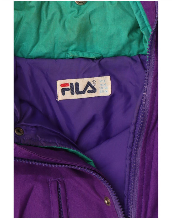 Лыжная куртка Fila для мальчиков с капюшоном, 13–14 лет, фиолетовая, полиэстер с цветными блоками
