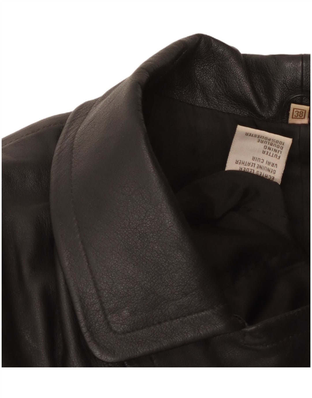 ВИНТАЖНОЕ Женское кожаное пальто оверсайз EU 38 Среднее черное кожаное