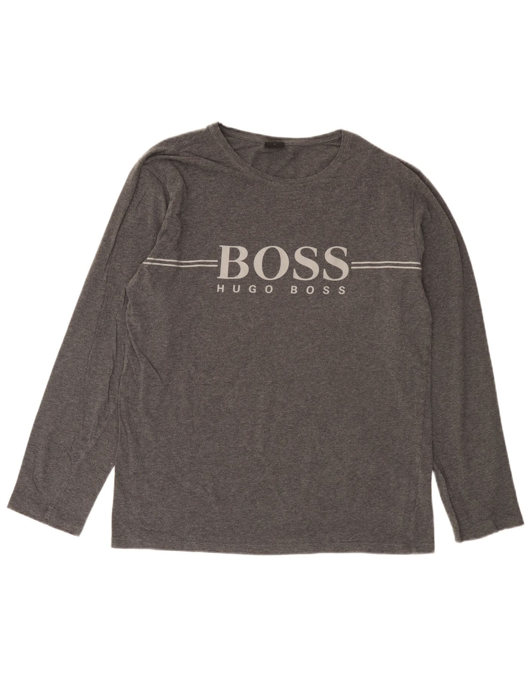 Мужской топ с рисунком Hugo Boss, длинный рукав, средний серый хлопок