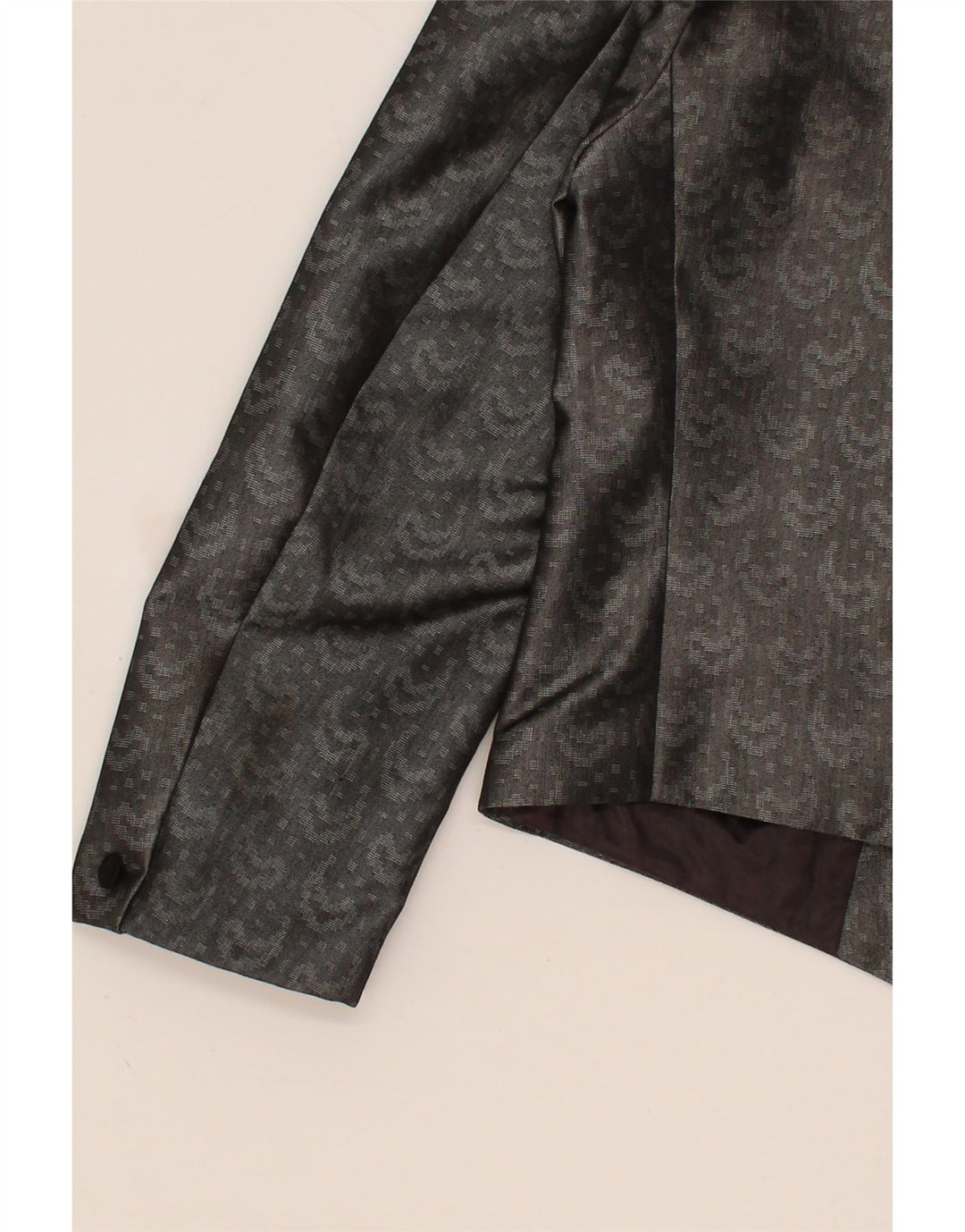 TREVIRA Womens 1 Button Blazer Jacket UK 14 Medium Grey Paisley Polyester Vintage Trevira and Second-Hand Trevira from Messina Hembry 