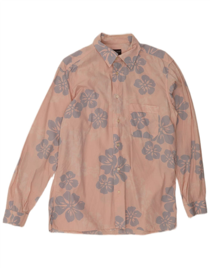 A.M. & COMPANY Mens Shirt Medium Pink Floral Cotton