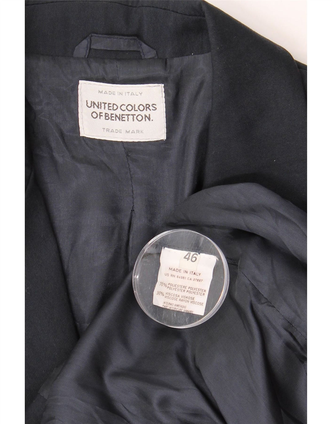 BENETTON Женский пиджак на 2 пуговицах IT 46 Большой Темно-Синий Полиэстер