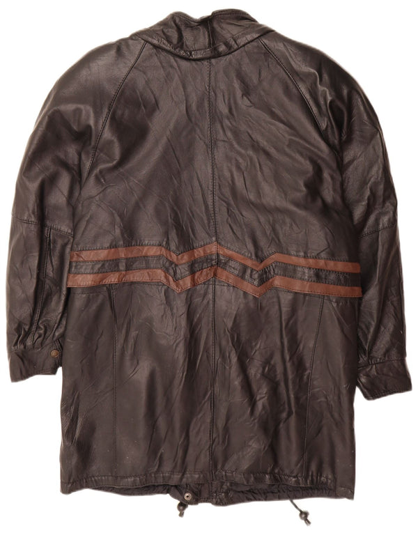 Винтажное женское кожаное пальто UK 16, большое черное цветное блокнот