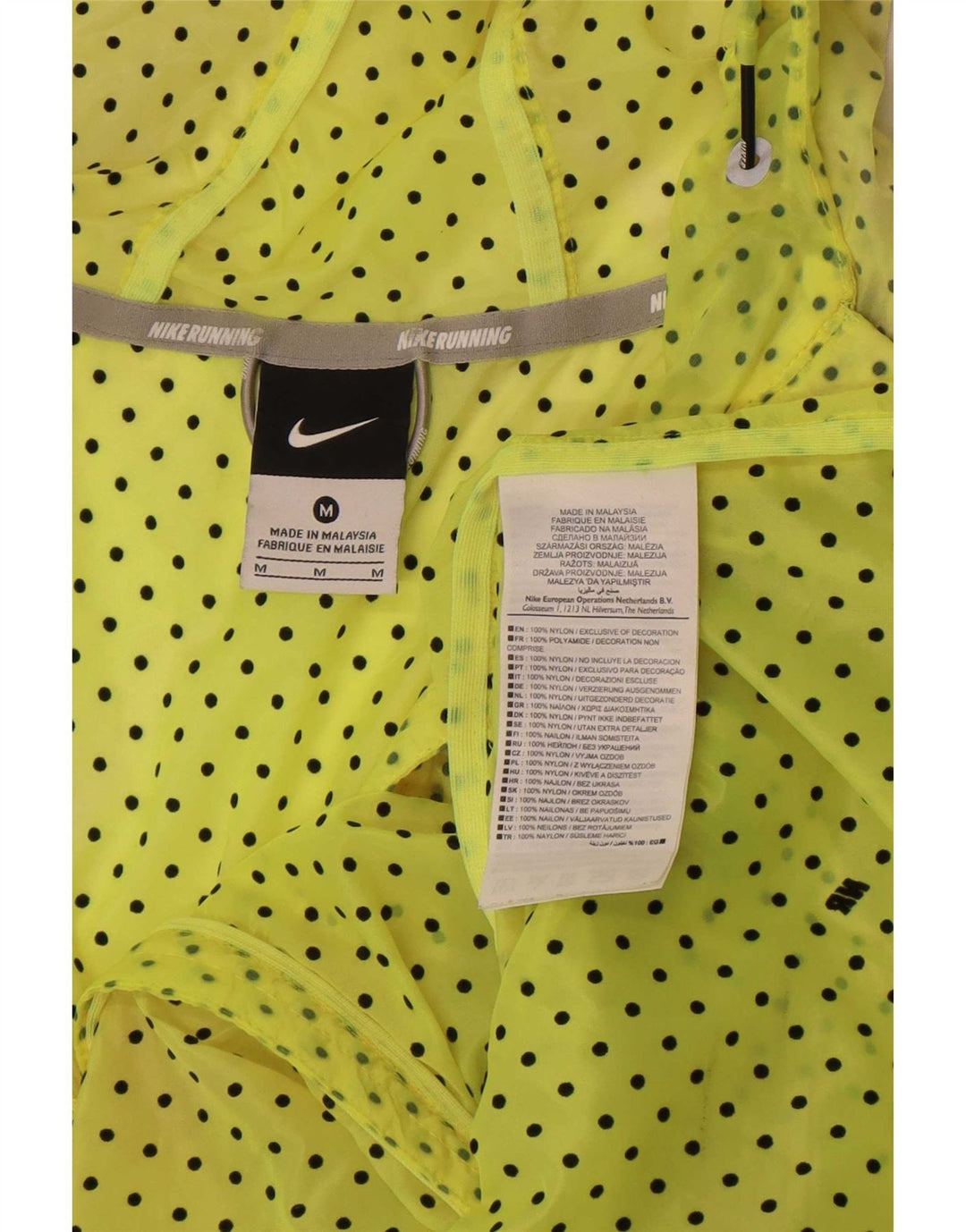 Женская дождевик с капюшоном для бега Nike UK 14, средний желтый в пятнистый цвет