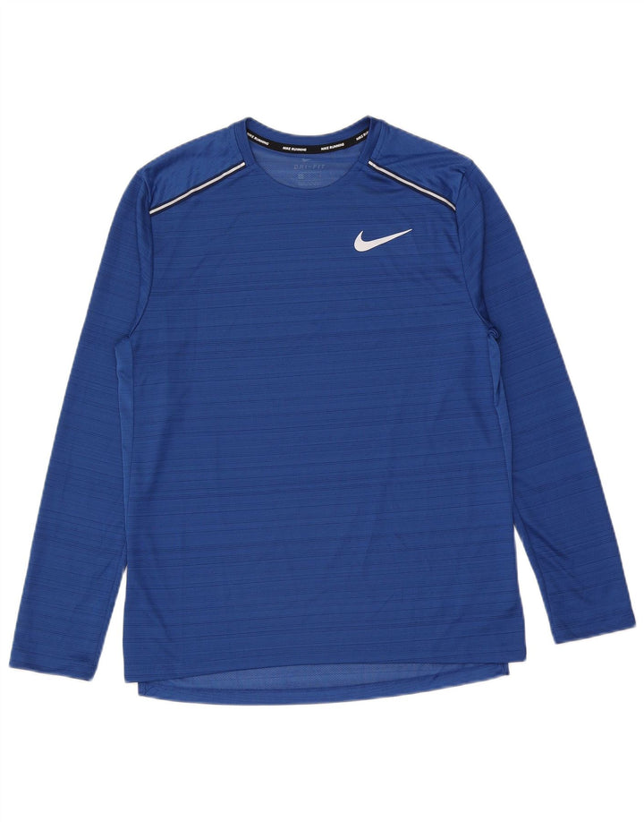 Мужской топ Nike Dri Fit с длинным рукавом, средний синий в полоску, полиэстер