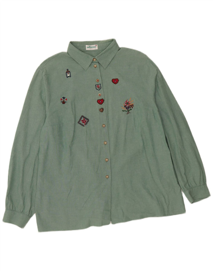 Женская рубашка свободного кроя Petressa EU 44 XL, зеленая хлопковая рубашка с цветочным принтом