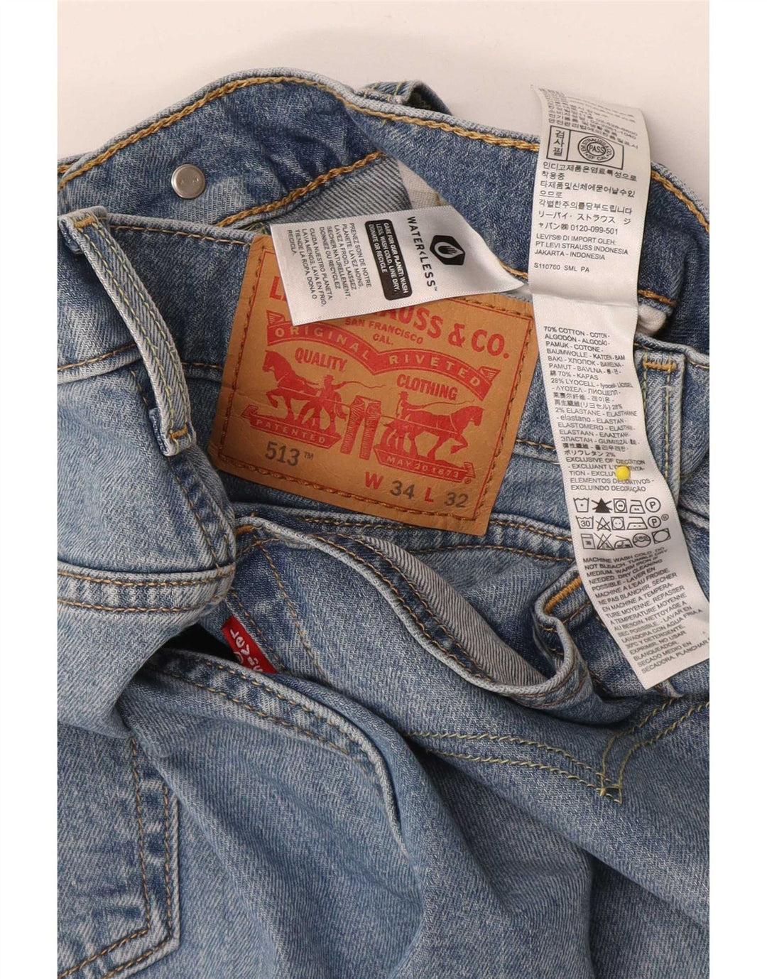 Мужские узкие прямые джинсы Levi's 513 W34 L32 синие, хлопок