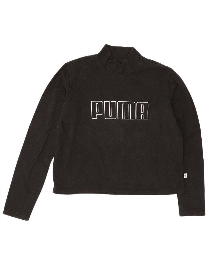 Женский укороченный топ с рисунком Puma с длинным рукавом UK 12, средний черный