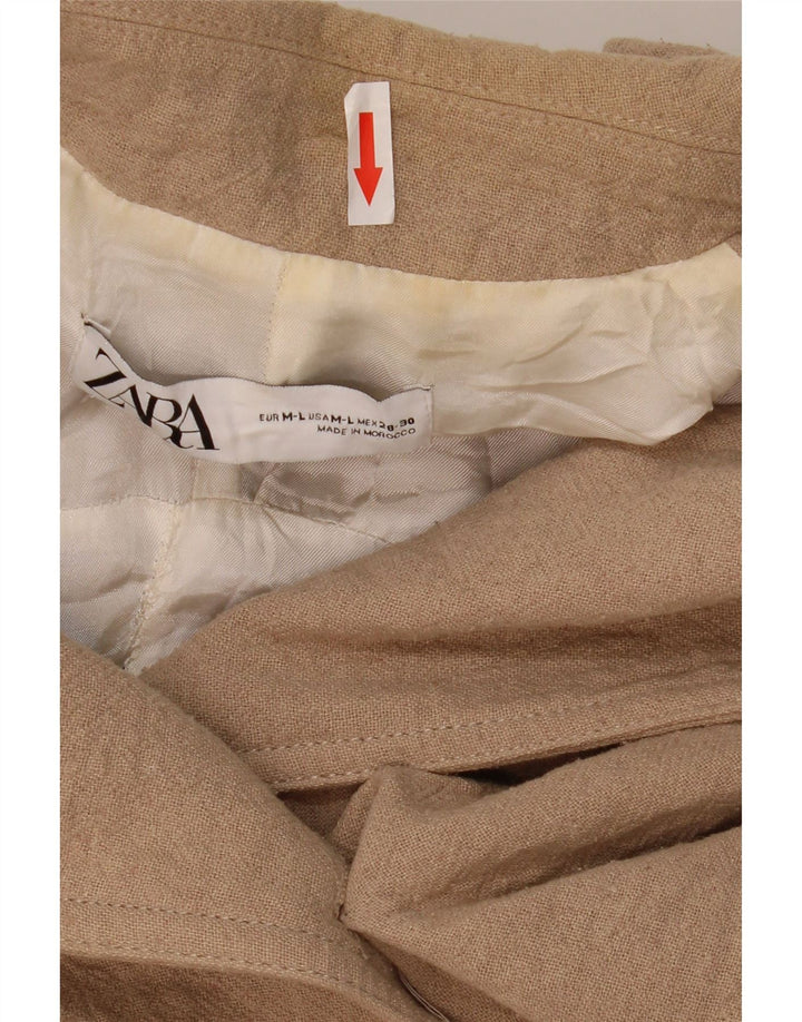 Женское двубортное пальто ZARA UK 14, средний цвет, бежевый хлопок