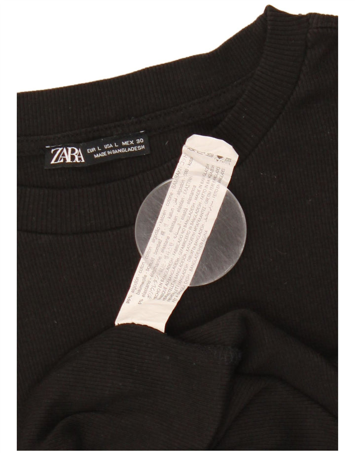 Женский джемпер ZARA UK 14, большой размер, черный хлопок, хлопок